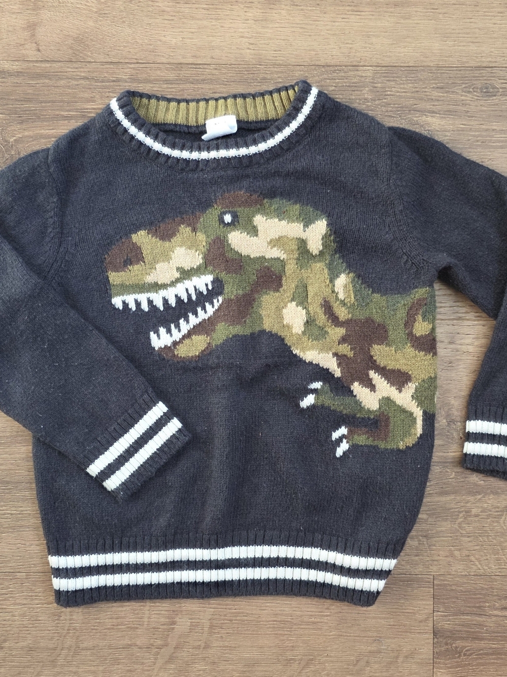 Gap Toddler 2T Camo T-Rex Dinosaur Sweater Black Cotton Wool Blend